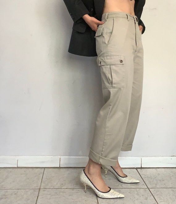 High Rise Beige Cargo Pants