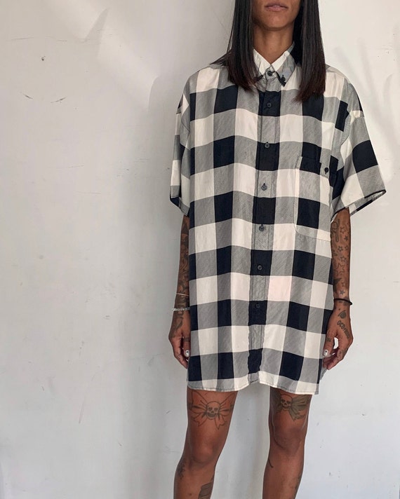 Oversized Silk Shirt Dress, Check