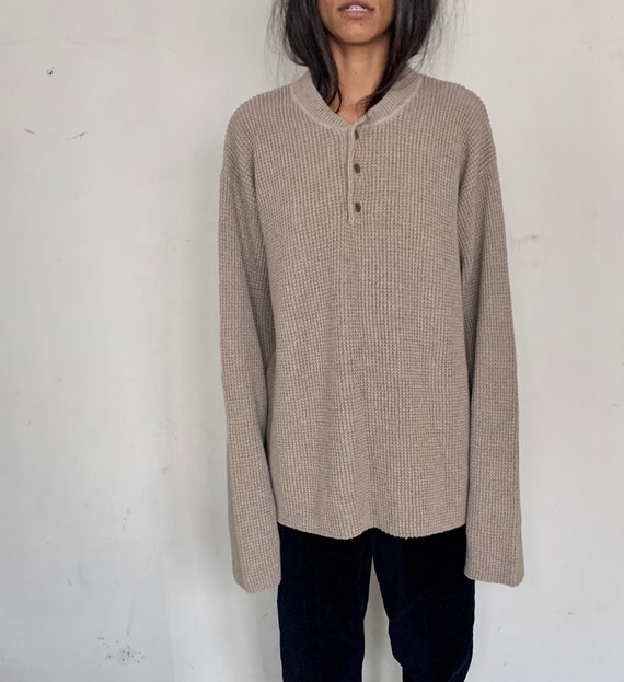 Custom Henley Cotton Sweater, Sand