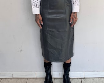 High Rise Leather Skirt, Storm