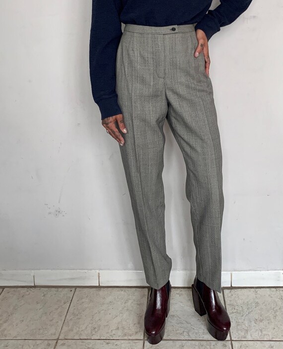 High Rise Wool Trousers, Grey Multi Pattern