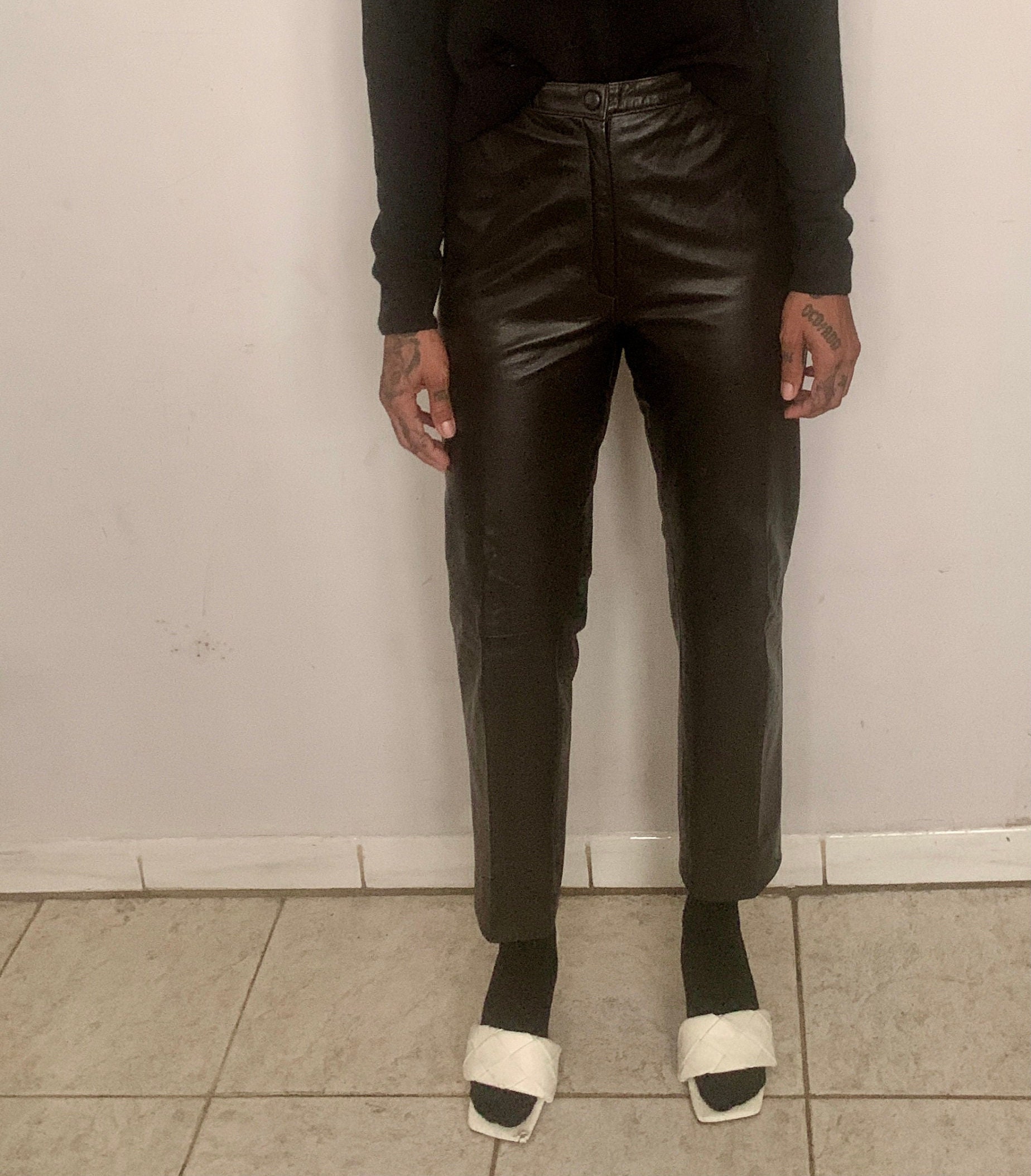 High Rise Leather Pants, Mahogany