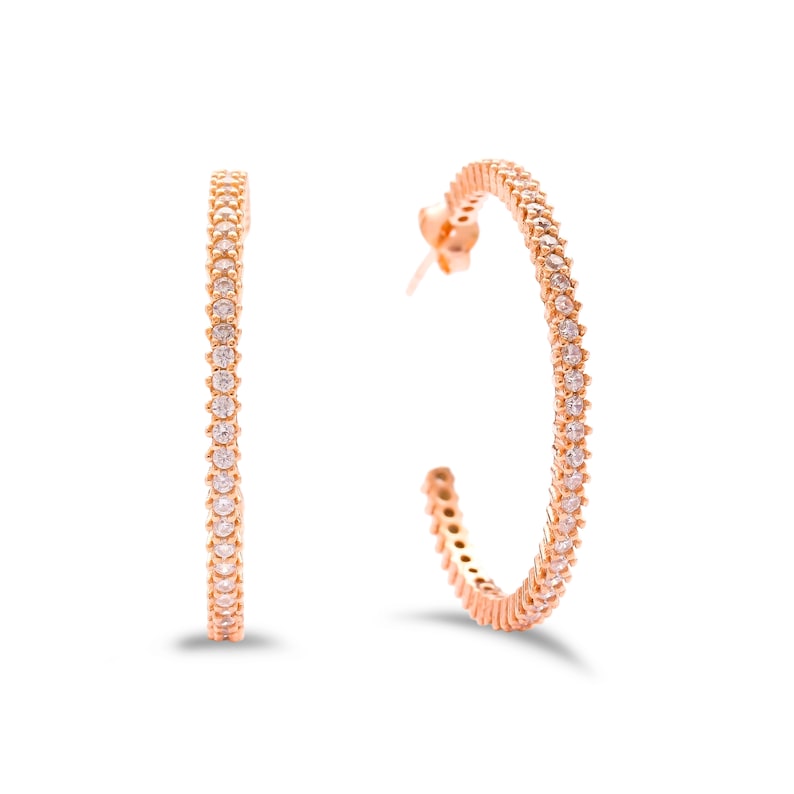 Handcrafted Hoop Rose Gold Plated Silver Pave Earrings