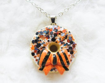 Halloween Donut Necklace, Doughnut Necklace, Halloween Necklace, Autumn, Fall, Food Jewelry, Polymer Clay