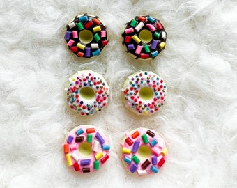 Donut Studs, Donut Earrings, Sprinkle Donut, Pink, Brown, Donut, Doughnut, Earrings, Studs