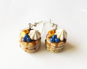 Blueberry Pancake Earrings, Polymer Clay, Food Jewelry, Cute Earrings, Breakfast Earrings, Pancakes