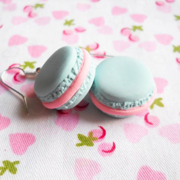 Pink and Blue Macaron Earrings, Macaroon Earrings, French Macaron, Cute Earrings, Kawaii Earrings, Cotton Candy