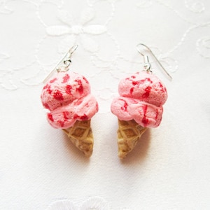 Strawberry Ice Cream Earrings, Food Earrings, Cute Earrings, Summer Earrings, Ice Cream Cone, Sweet Lolita, Earrings