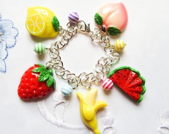 Fruit Bracelet, Cute Bracelet, Fruit Charm Bracelet, Summer Bracelet, Fruit, Acrylic, Bracelet