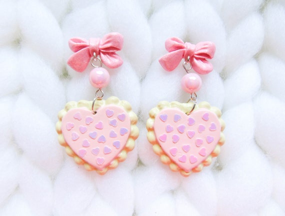 Valentines Day Earrings, Valentines Day, Heart Earrings, Heart Cookie  Earrings, Cute, Valentine, Heart, Cookie, Earrings 