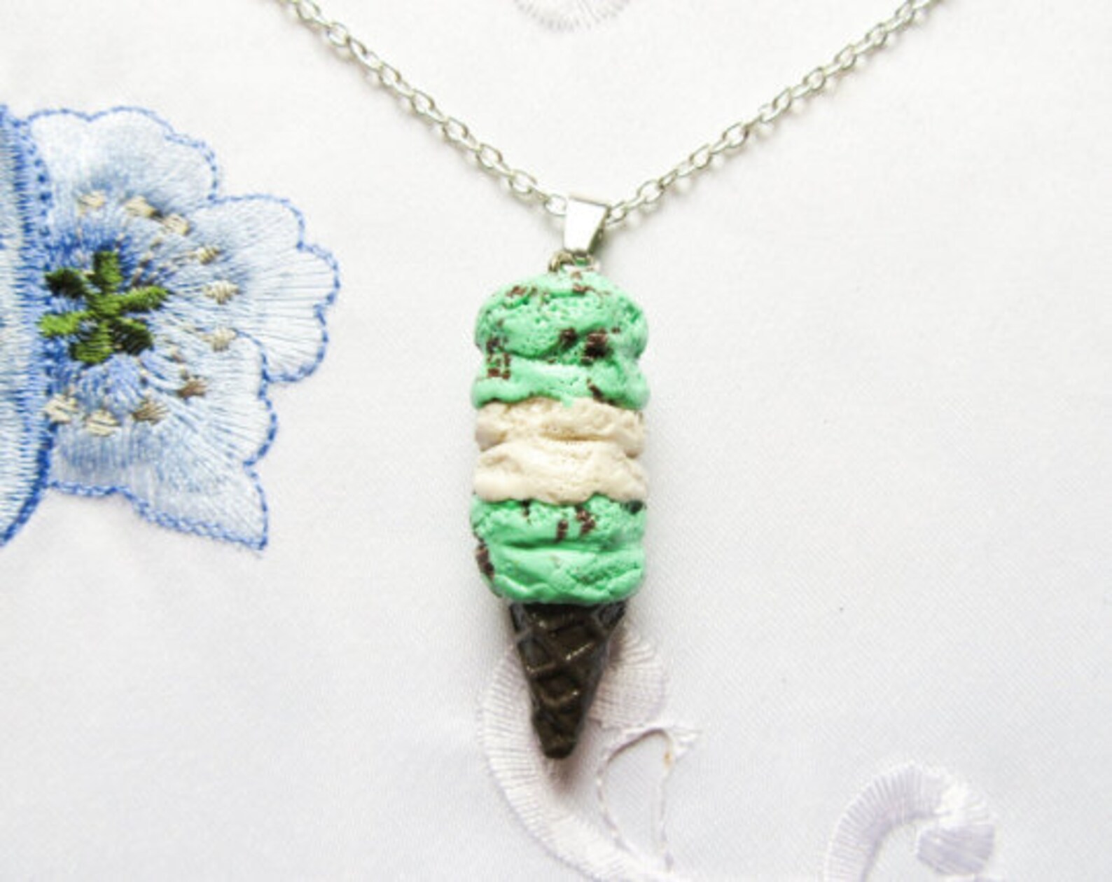 Ice Cream Cone Necklace Mint Chocolate Ice Cream Necklace Etsy