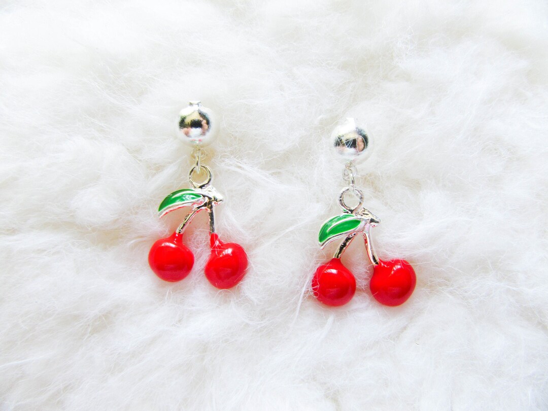 Cherry Earrings, Cherry Charm Earrings, Pinup Earrings, Rockabilly, Pinup, Fruit Earrings ...