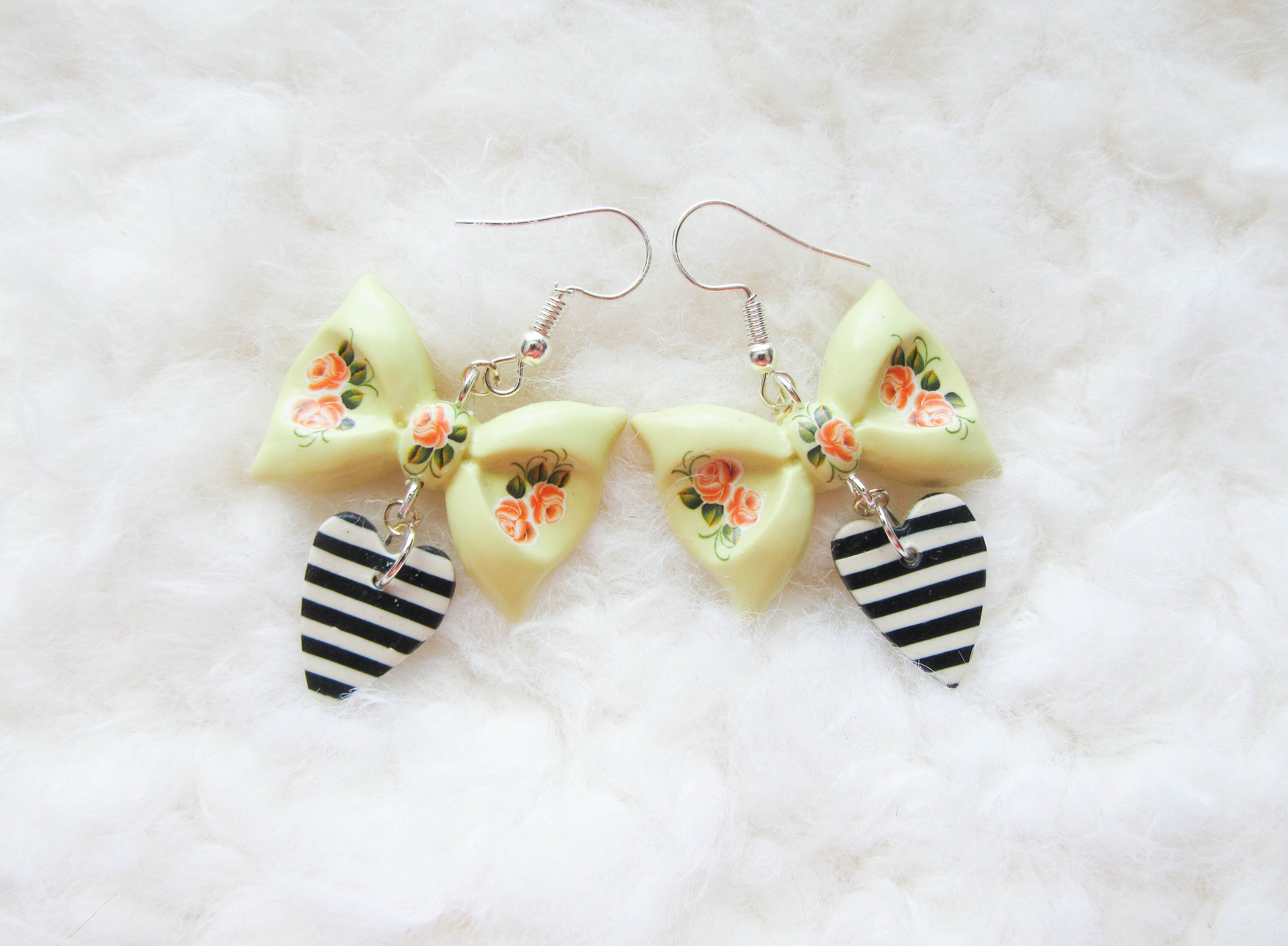 Polymer Clay Earrings Floral Bow Earrings Flower Bow Etsy