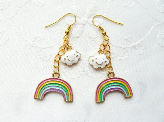 Kawaii Rainbow Charm Earrings Rainbow Earrings Kawaii | Etsy