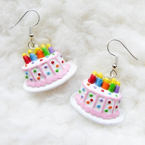 Birthday Earrings, Birthday Cake Earrings, Cute Earrings, Kawaii Earrings, Cake Earrings, Food Jewelry