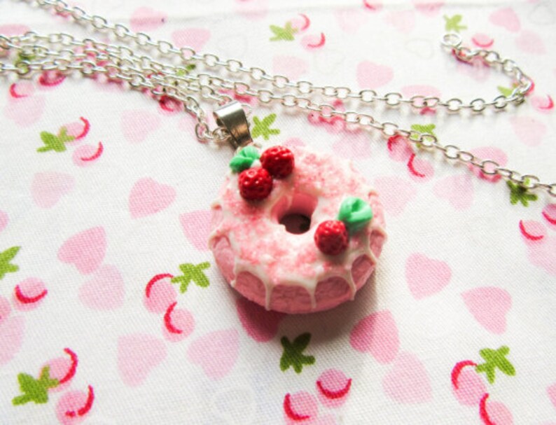 Strawberry Donut Necklace Food Necklace Cute Necklace Etsy