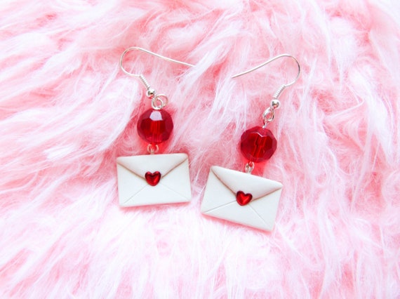 Valentines Day Earrings, Envelope Earrings, Letter Earrings, Love