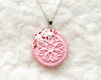 Valentines Day Necklace, Cookie Necklace, Cute Necklace, Pink, Cute, Valentines Day