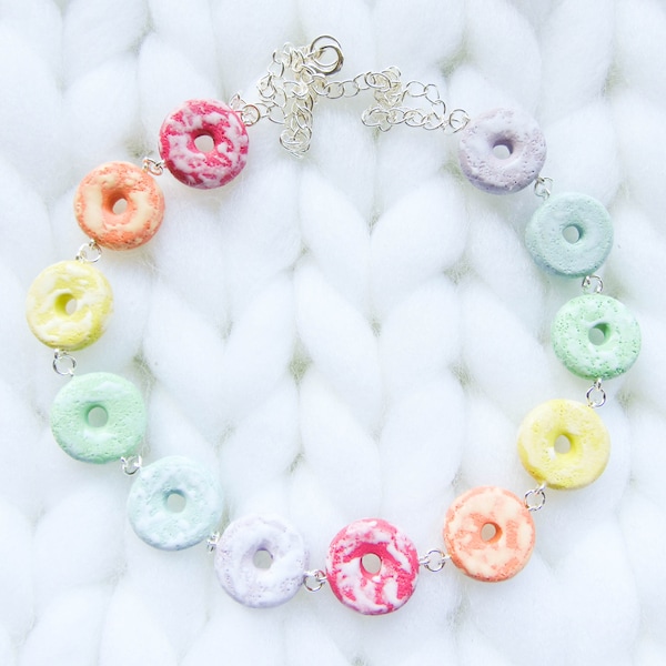 Fruit Loops Necklace, Fruit Loop Necklace, Cereal Necklace, Cute, Food Jewelry, Food Necklace, Polymer Clay