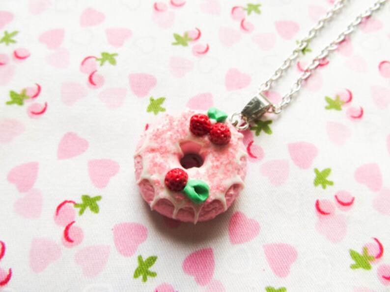 Strawberry Donut Necklace Food Necklace Cute Necklace Etsy