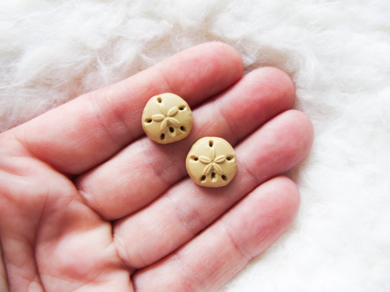 Sand Dollar Earrings Polymer Clay Sea Cookie Sand Dollar Nautical Beach Earrings Sand Dollar Studs