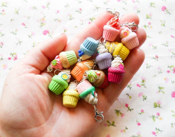 Polymer Clay Charms, Fruit Cupcake Charms, Clip Charms, Fruit