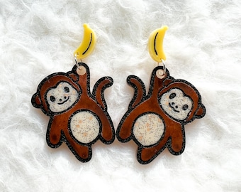 Monkey Studs, Monkey Earrings, Cute, Resin, Kawaii, Earrings