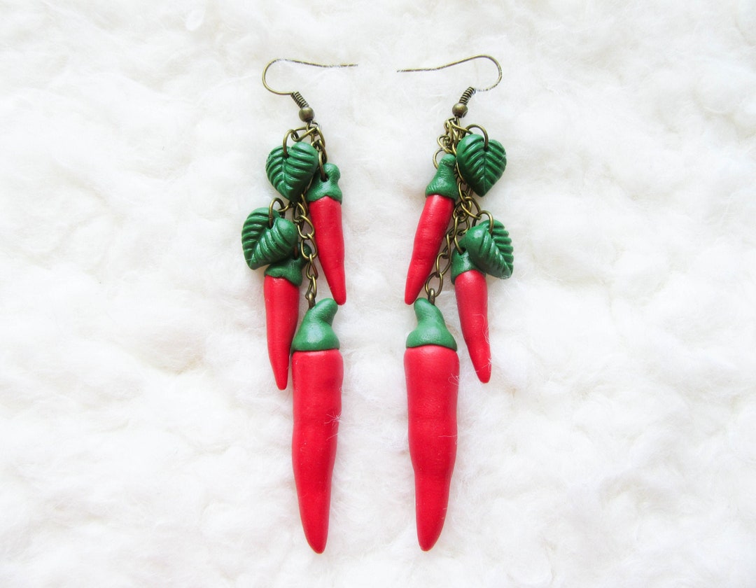 Red Chili Earrings, Hot Pepper Earrings, Hot Chili Earrings, Polymer ...