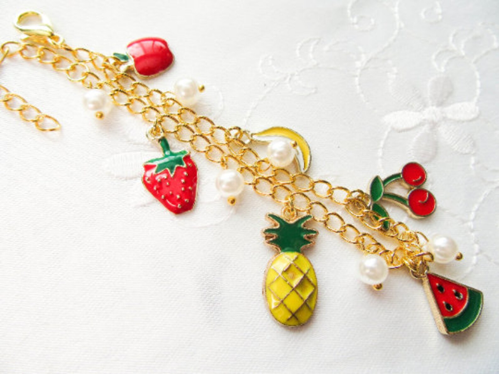 Fruit Charm Bracelet Cute Bracelet Fruit Bracelet Summer Etsy