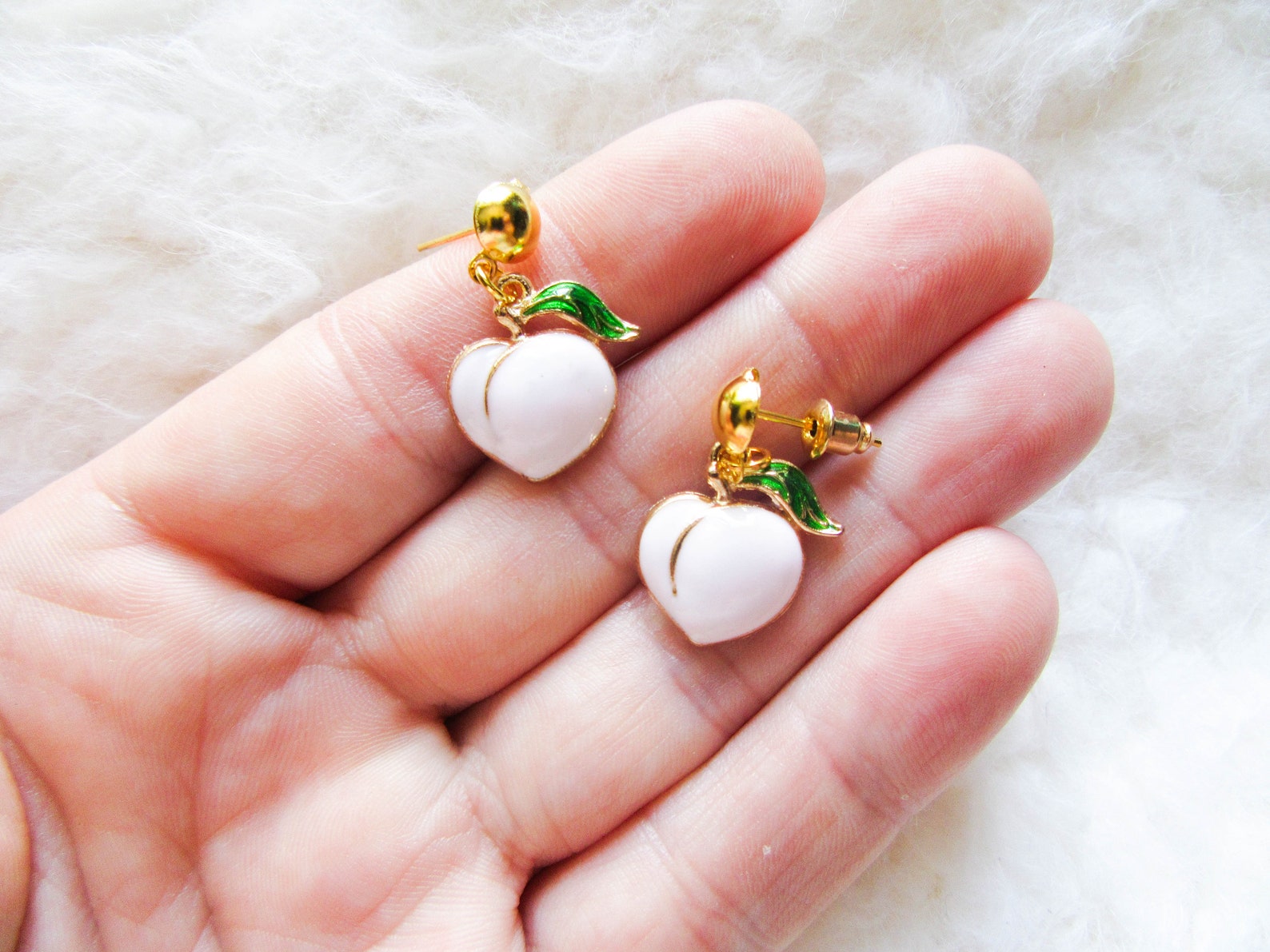 Peach Earrings Peach Charm Earrings Peach Fruit Earrings Etsy