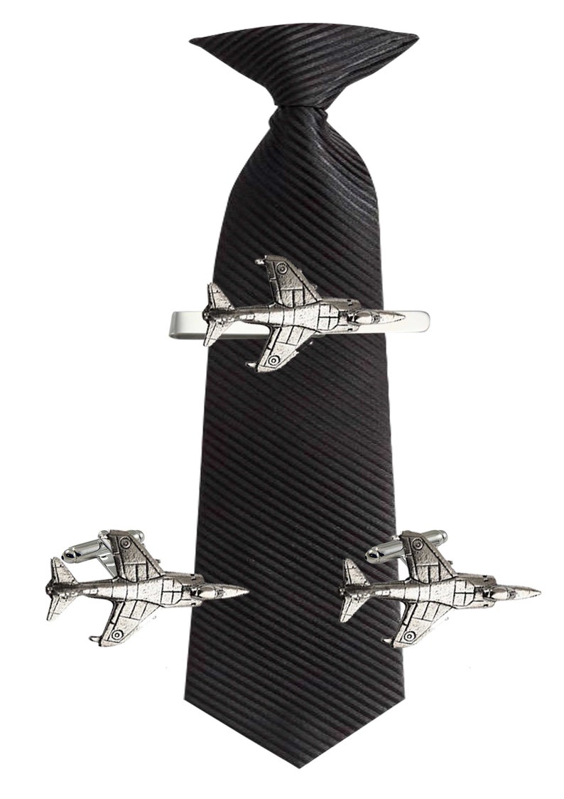 WA272 Harrier Jet Plane 1.5cm X 2.5cm Cufflinks Tie slide or the set lead free English Pewter handmade in Sheffield uk