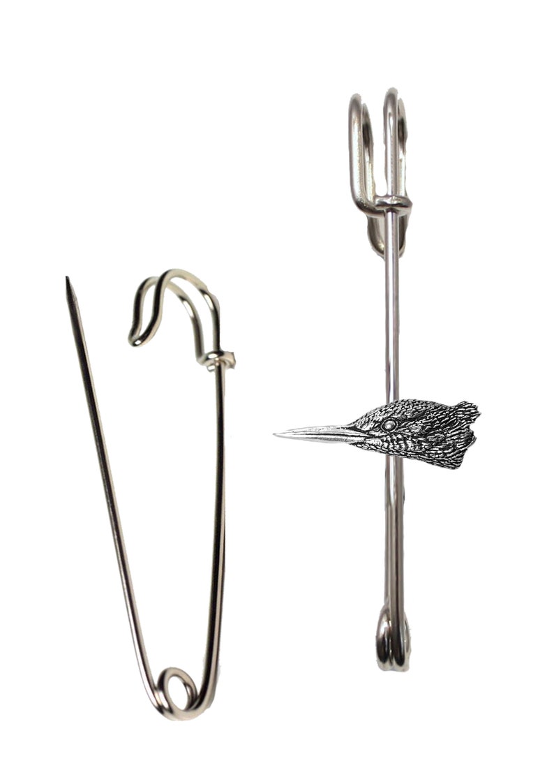 lead free English Pewter handmade in Sheffield uk AR1 Hats etc Kingfisher Head 1 on a 3 inch Kilt Pin Brooch for Scarves