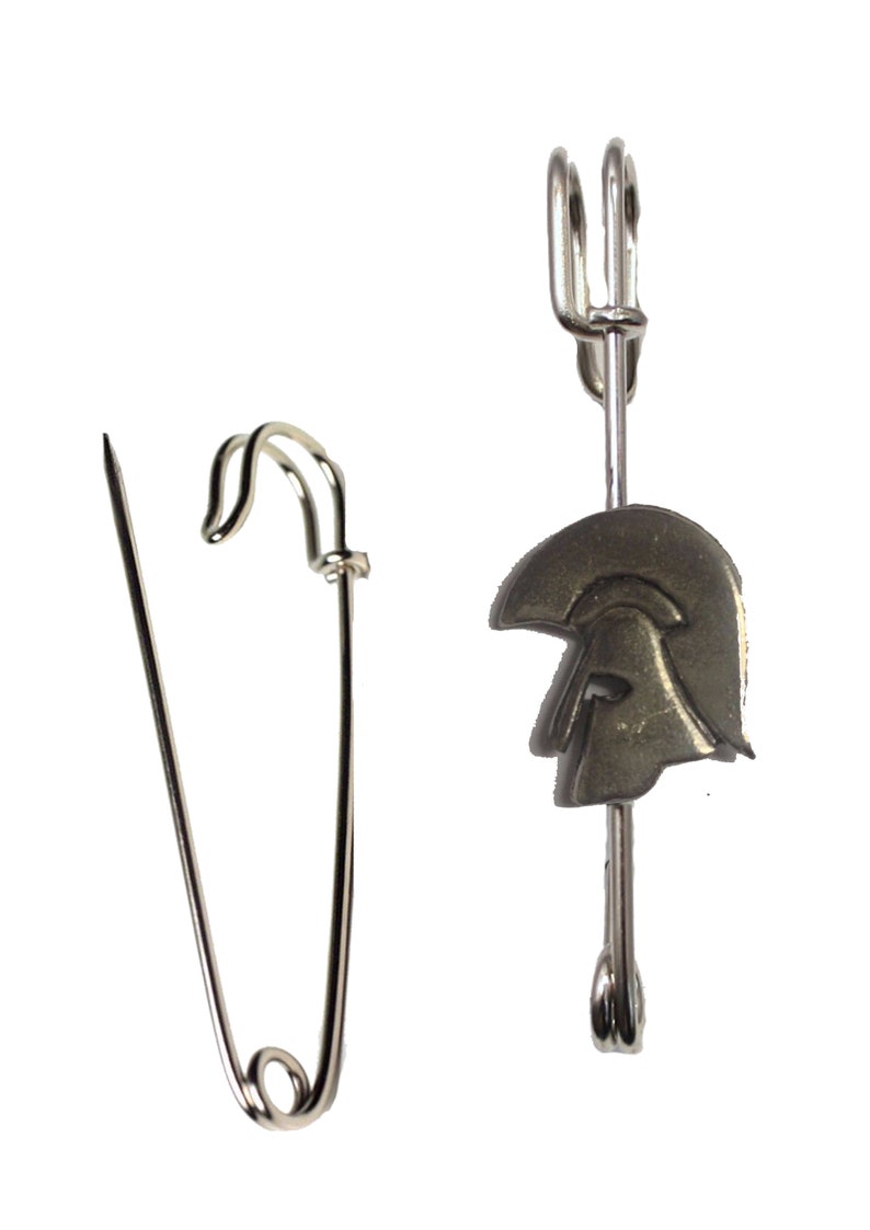 lead free English Pewter handmade in Sheffield uk Q252 Trojan Helmet on a 3 inch Kilt Pin Brooch for Scarves Hats etc