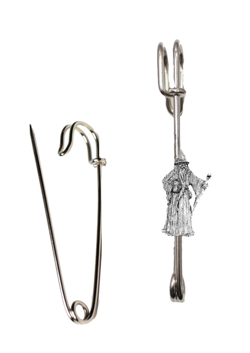 Hats etc lead free English Pewter handmade in Sheffield uk Q309 Wizard on a 3 inch Kilt Pin Brooch for Scarves