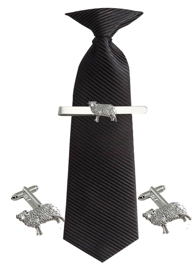 Sheep Cufflinks Tie slide or the set lead free English Pewter handmade in Sheffield uk Q194