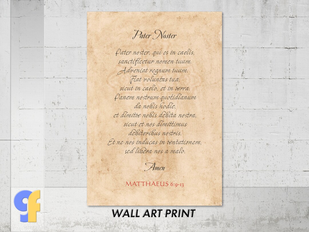 The Lords Prayer Bible Verse Poster Print in Latin Our Father Pater ...