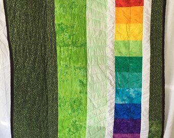 Green Olive Lime Rainbow Throw Lap Sofa Quilt LGBTQ Pride Handmade Quilted