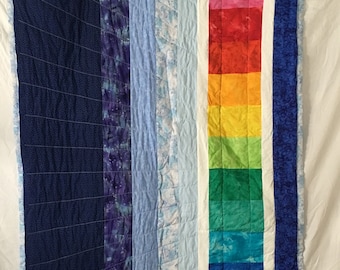 Rich Royal Blue Rainbow Throw Lap Quilt LGBTQ Pride Handmade Quilted