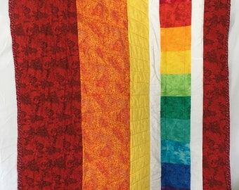 Red Orange Yellow Rainbow Throw Lap Quilt LGBTQ Pride Handmade Quilted