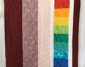 Burgundy Red Pink Paisley Rose Rainbow Throw Lap Sofa Quilt LGBTQ Pride Handmade Quilted