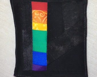 Rainbow Pride Black Handmade Quilted Coaster Mug Rug Queer Friendship Gift