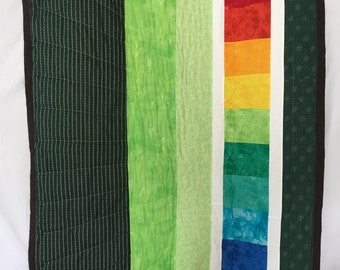 Forest Lime Green Rainbow Throw Lap Sofa Quilt LGBTQ Pride Handmade Quilted