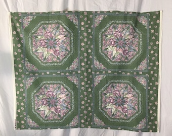 Purple green pink blue lone star flower four panel cotton quilt fabric