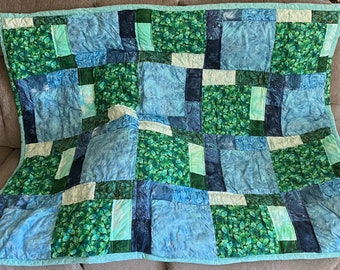 Blue and Green Handmade Throw Lap Sofa Quilt Free Shipping