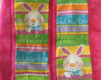 Cover Only Bunny Easter Spring Handmade Quilted Pillow Cover or Pajama Bag Blue Green Yellow Pink Orange