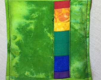 Rainbow Pride Lime Green Handmade Quilted Coaster Mug Rug Queer Friendship Gift