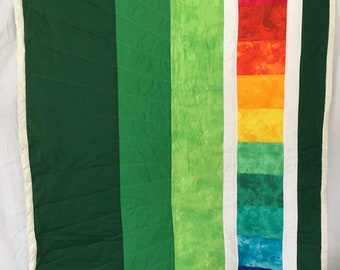Solid Grass Green Lime Rainbow Throw Lap Quilt LGBTQ Pride Handmade Quilted