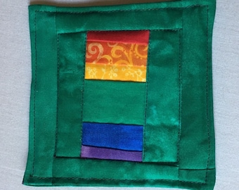 Rainbow Pride Emerald Green Handmade Quilted Coaster Mug Rug Queer Friendship Gift