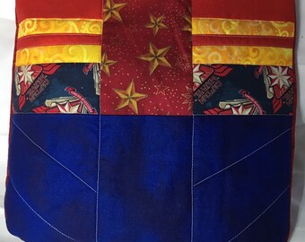 Captain Marvel Inspired Royal Blue Quilted Handmade Petite Throw Pillow Cover Only Carol Danvers
