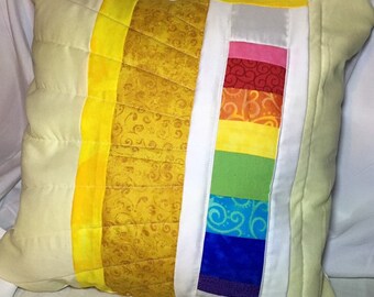 Yellow gold Sunshine Easter Springtime Rainbow Quilted Pillow LGBTQ
